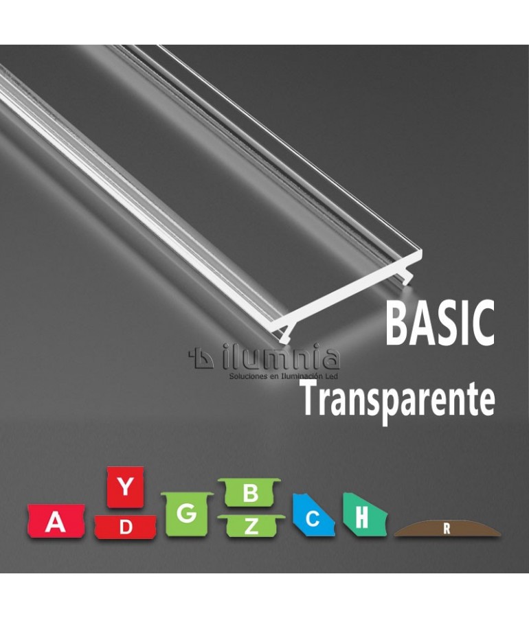 Difusor transparente perfil de aluminio para tiras de led.