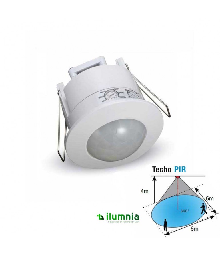 Sensor de movimiento PIR empotrable blanco 360° de techo para LED