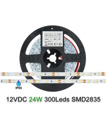 Tira LED 12V Blanco Frio 6500K, 5 Metros Flexible 300 LEDs 5050 SMD IP65 Tira  LED Impermeable
